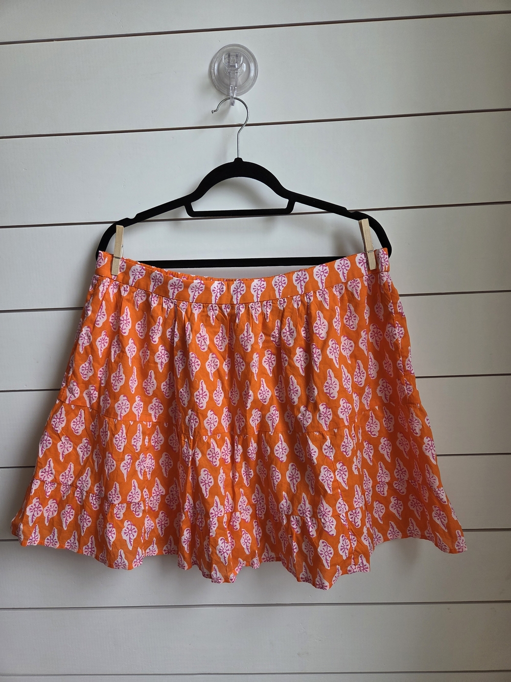 J. Crew Orange Skater Skirt with Pink Leaf Print
